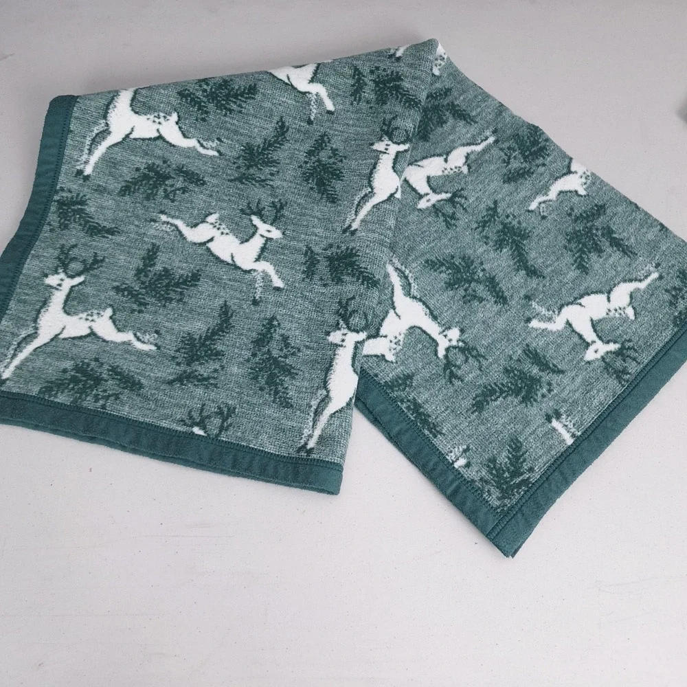 CHAPPYWRAP X The Foggy Dog Green Reindeer Pet Blanket Throw Cotton Poland